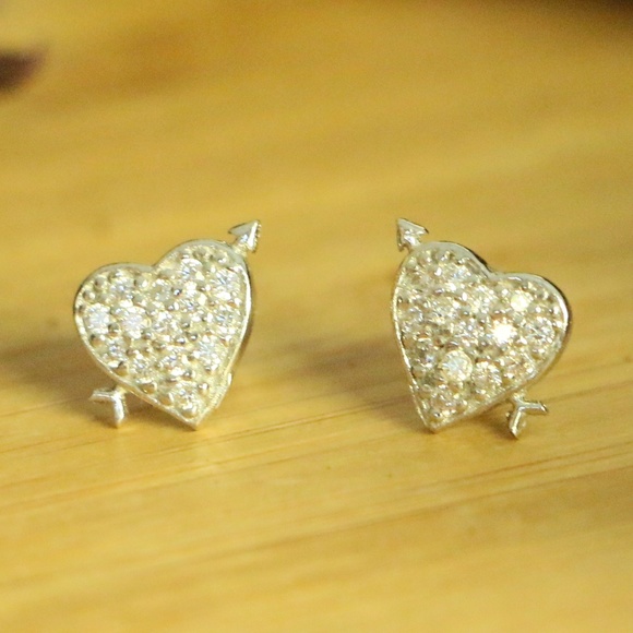 Grand Bazaar Jewelers Jewelry - 925 sterling silver cubic zirconia hearts earrings